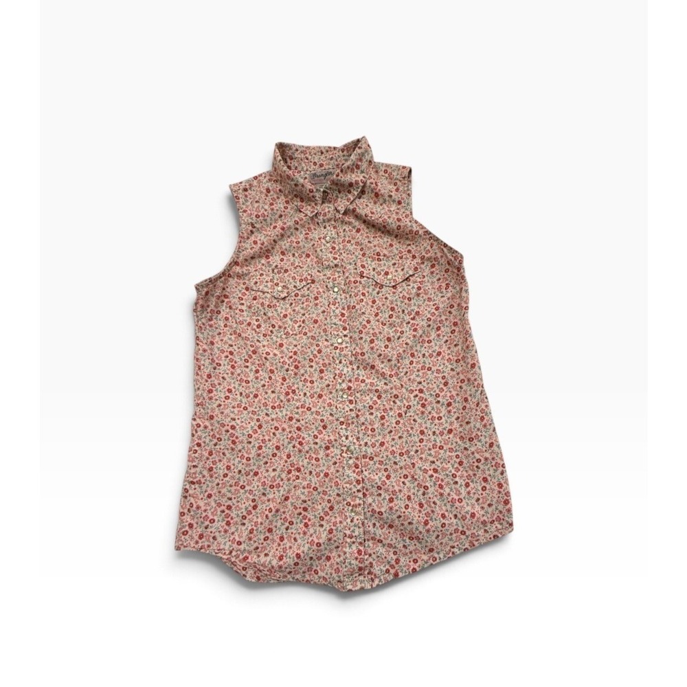 Wrangler Sleeveless Western Shirt Womens Small Floral Pearl Snap 100% Cotton